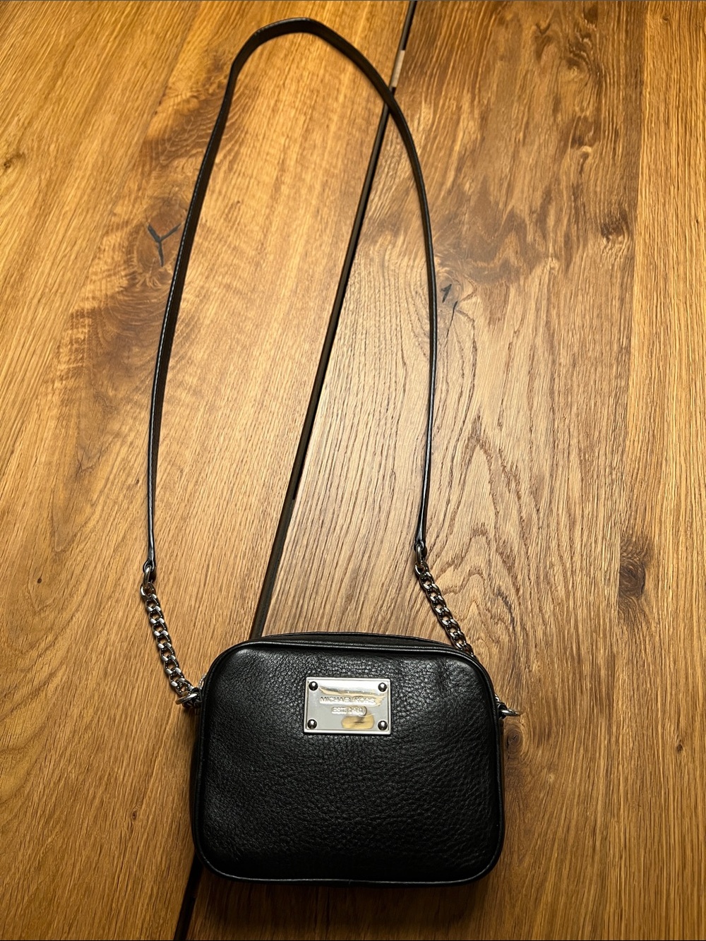 Michael Kors Black Pebbled Leather Chain-Strap Crossbody